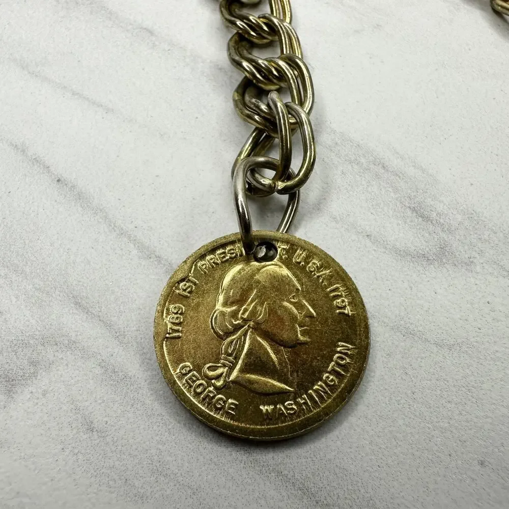 Womens Gold Tone Chain Belt George Washington Coin Charm Small/Medium ✨